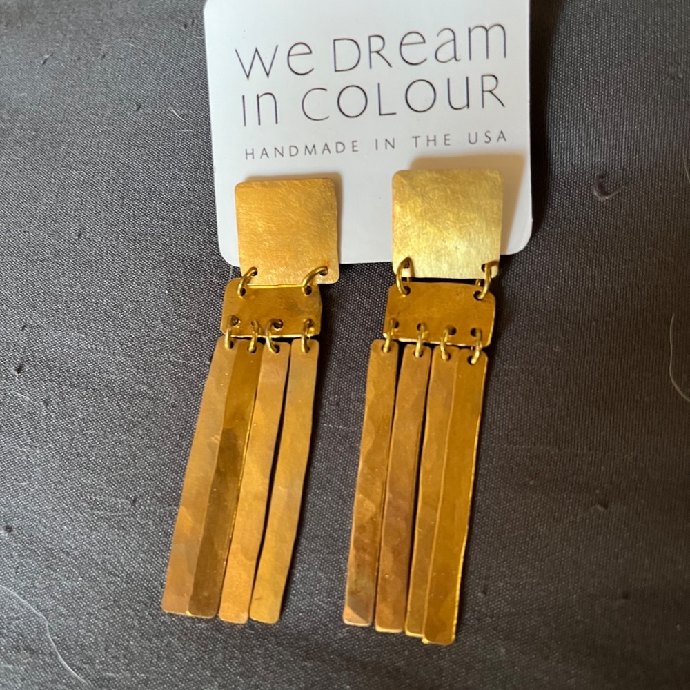 Anthropologie We Dream In Color Little Padme BRASS DANGLE EARRINGS  NWT